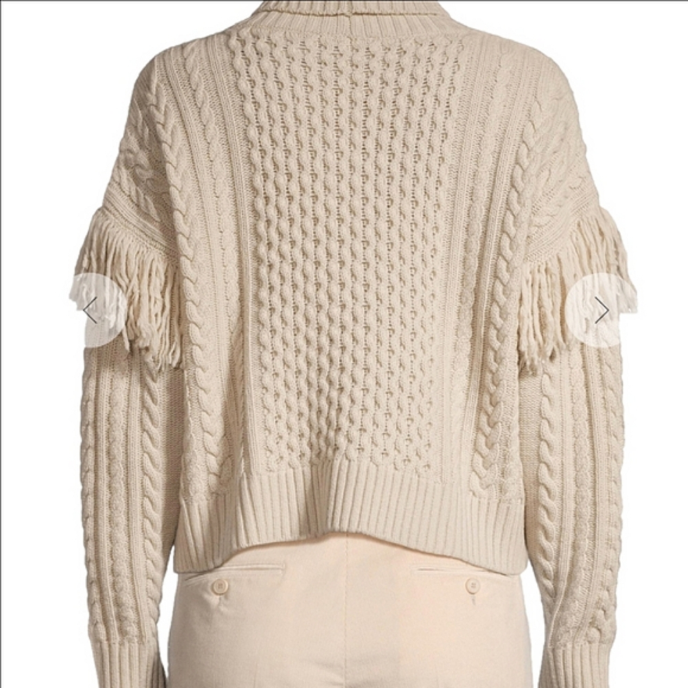 🆕 MAXMARA WEEKEND "LODOLA" BEIGE VIRGIN WOOL CABLE FRINGE TURTLENECK - Picture 7 of 12